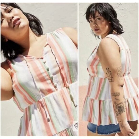 torrid Tops - Torrid Rayon Slub Button-Front Tiered Babydoll Tank Multi-Color Size 1 Plus Size